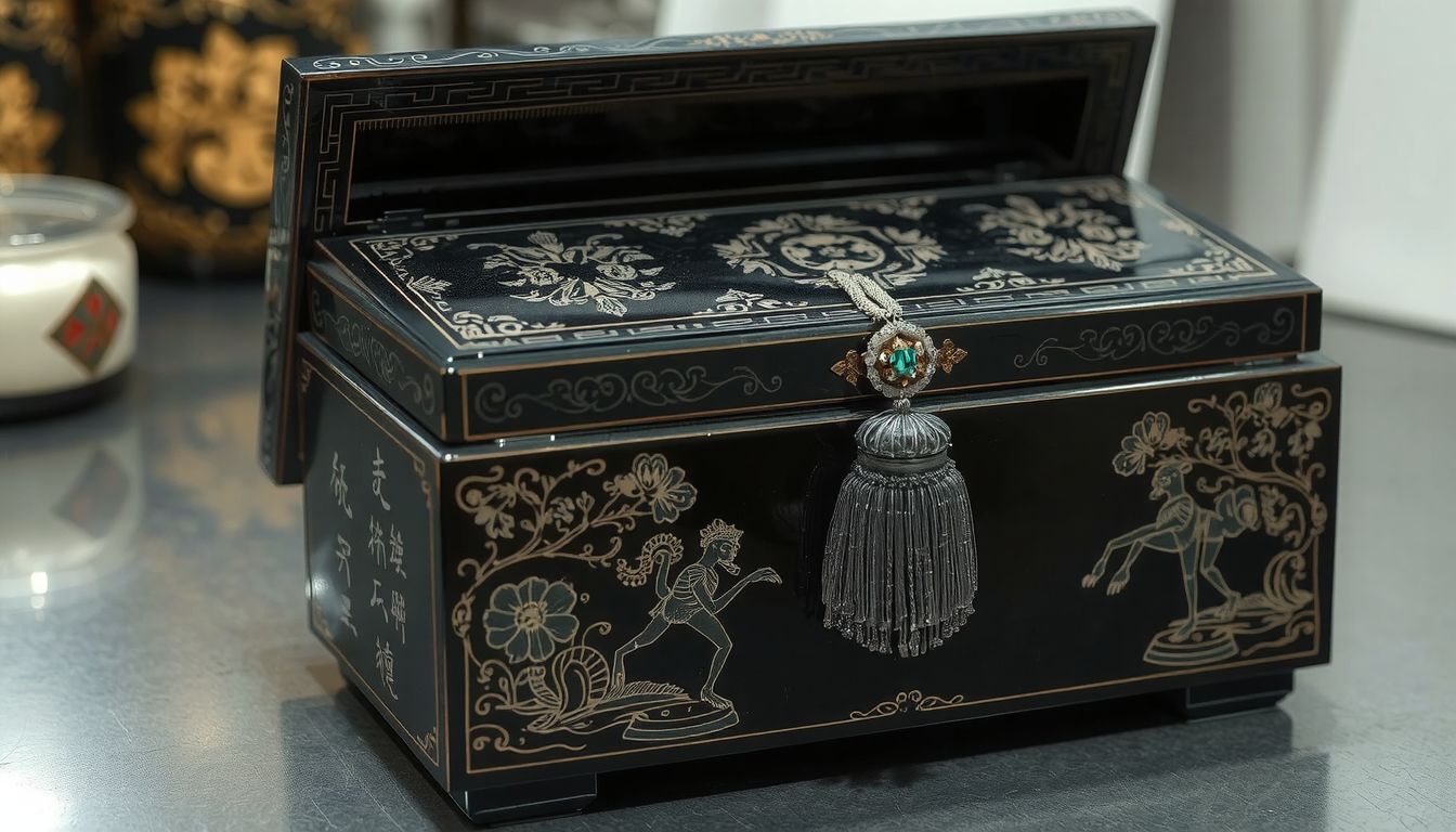 vintage chinese black lacquer jewelry box